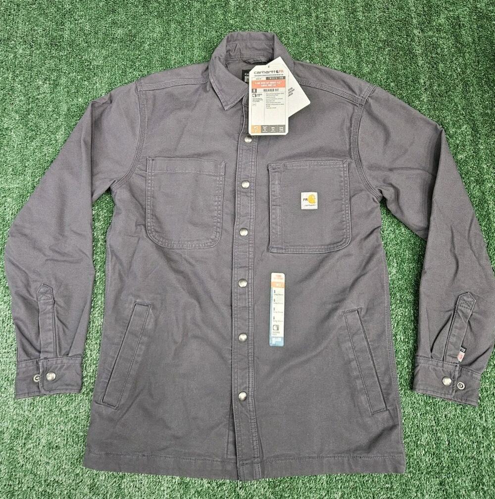 Carhartt FR Flame Resistant Rugged Flex Canvas Shirt Jacket S Shadow TW5978-FRM